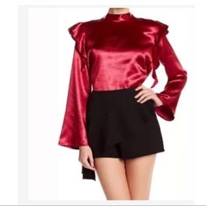 Free Press pink bell sleeve ruffle shoulder top